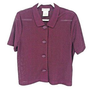 Miss Dorby Button Up Sheer Blouse Top Short Sleeve